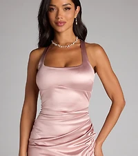 Brea Satin Halter Bodycon Midi Dress