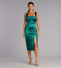 Emelia Satin High Slit Midi Dress