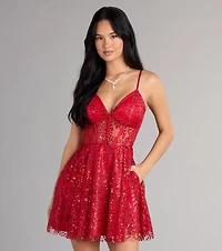 Scarlett Glitter Corset Lace-Up Dress