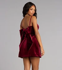Analeah Woven Velvet Bow Mini Dress