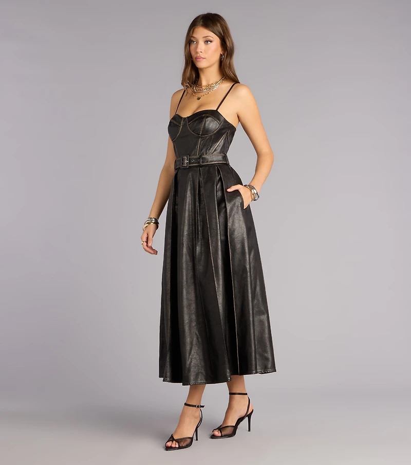 Windsor Meghan Faux Leather Corset A-Line Formal Dress | Westland Mall