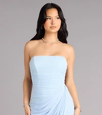 Kaiya Strapless Bodycon Ruched Mesh Mini Dress