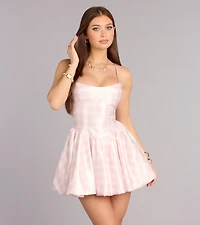 Celine Gingham Lace-Up Bubble Dress