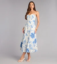 Sandra Floral A-Line Midi Formal Dress