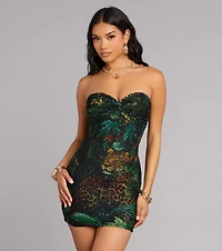 Lindsey Jungle Print Bead Mini Dress