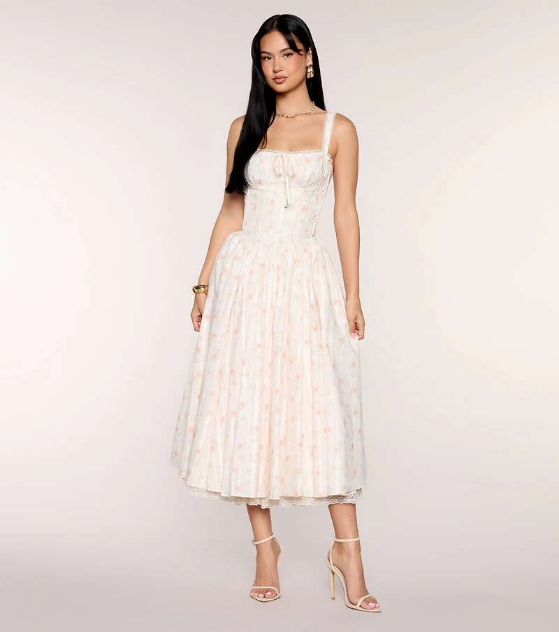 Francine Floral A-Line Midi Formal Dress