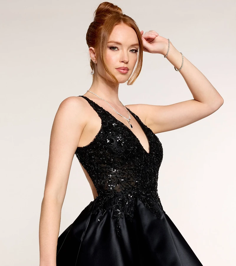 Cambria Beaded Satin A-Line Mini Dress