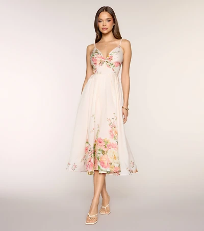 Courtney Floral Lace-Up Formal Dress