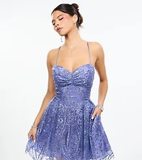 Anessa Glitter Mesh Lace-Up Dress
