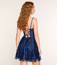 Larissa Glitter Lace Up A-Line Dress