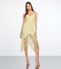 Roxie Beaded Lace Asymmetrical Midi Dress