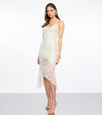 Roxie Beaded Lace Asymmetrical Midi Dress