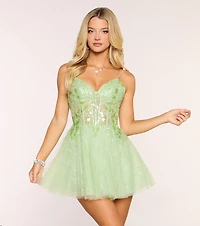 Willa Sequin Lace-Up A-Line Mini Dress