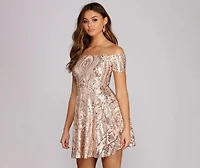 Tonya Sequin Scroll Mini Dress
