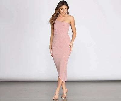 Rianna One Shoulder Heat Stone Dress