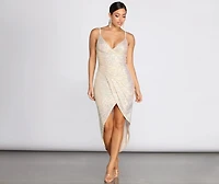 Star Sequins Wrap Midi Dress