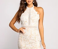 Sydney High Neck Scalloped Lace Midi Dress