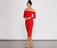 Rose Off The Shoulder Midi Dress