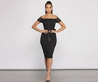 Paige Formal Off-The-Shoulder Scalloped Lace Dress