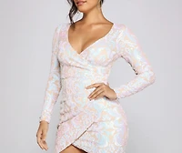 Serena Sequin Wrap-Front Mini Dress