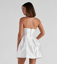 Hadley Strapless Pleated Satin Party Dress