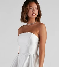 Hadley Strapless Pleated Satin Party Dress
