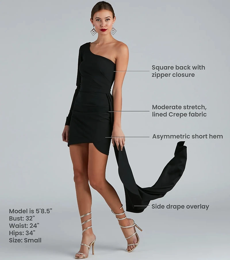 Emily One-Shoulder Pleated Asymmetric Mini Dress