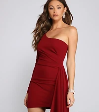 Emily One-Shoulder Pleated Asymmetric Mini Dress