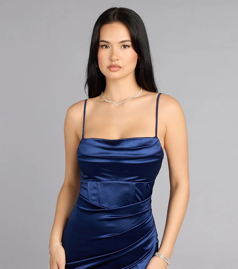 Margaret Formal Satin Wrap Midi Dress