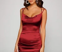 Becca Satin Lace-Up Ruched Mini Dress