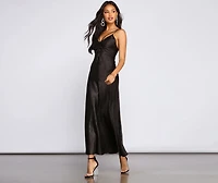 Amora Formal Ruched Satin Slip Dress