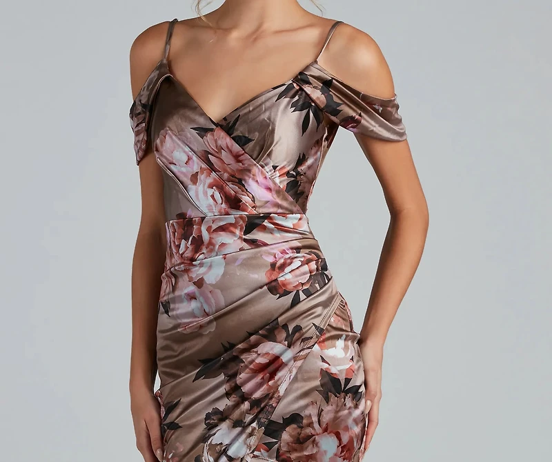 Peyton Satin Floral Asymmetric Mini Dress