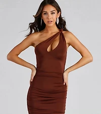 Drew One-Shoulder Midi Formal Dress