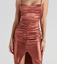 Bre Satin Ruched Midi Dress