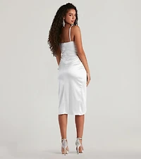 Margaret Formal Satin Wrap Midi Dress