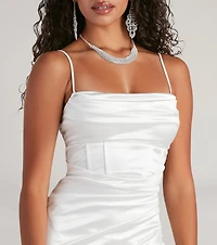 Margaret Formal Satin Wrap Midi Dress