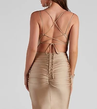 Zooey Formal Satin Lace-Up Midi Dress