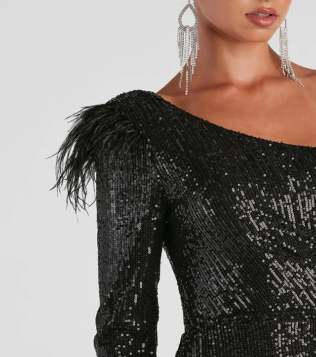 elle formal sequin feather long dress Windsor Elle Formal Sequin Feather Long Dress at CoolSprings Galleria in  Franklin, TN
