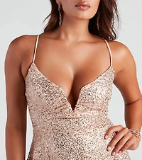 Lisa Sequin V-Neck Party Dress