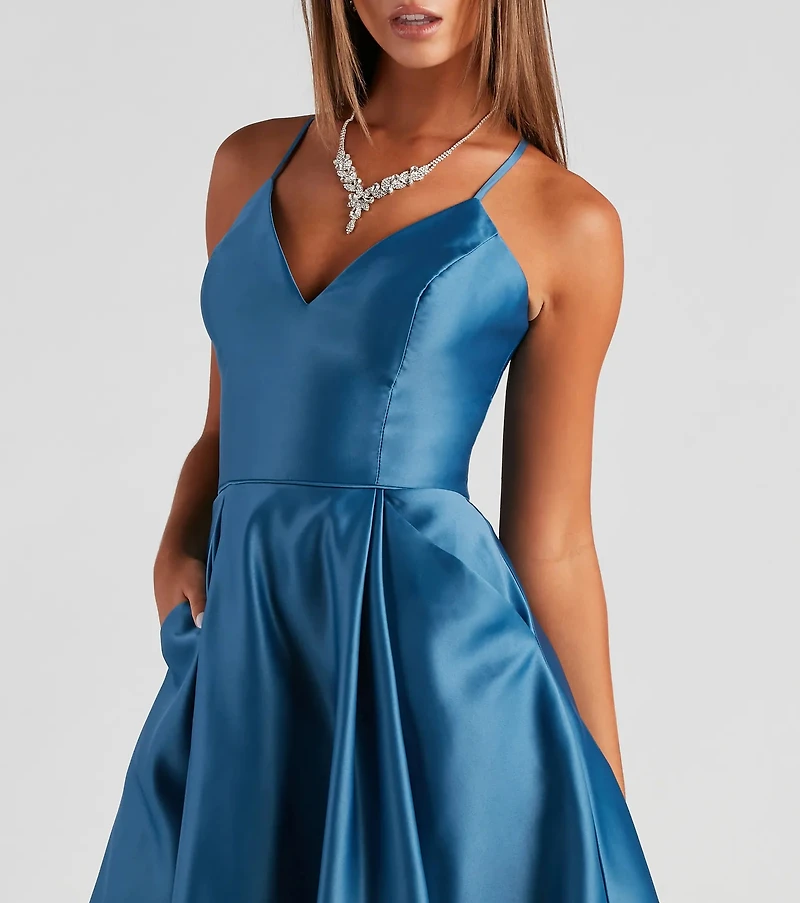 Lacie Satin V-Neck Skater Dress