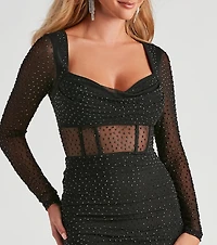 Patty Heat Stone Mesh Mini Dress