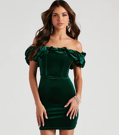 Beth Velvet Ruffle Party Dress