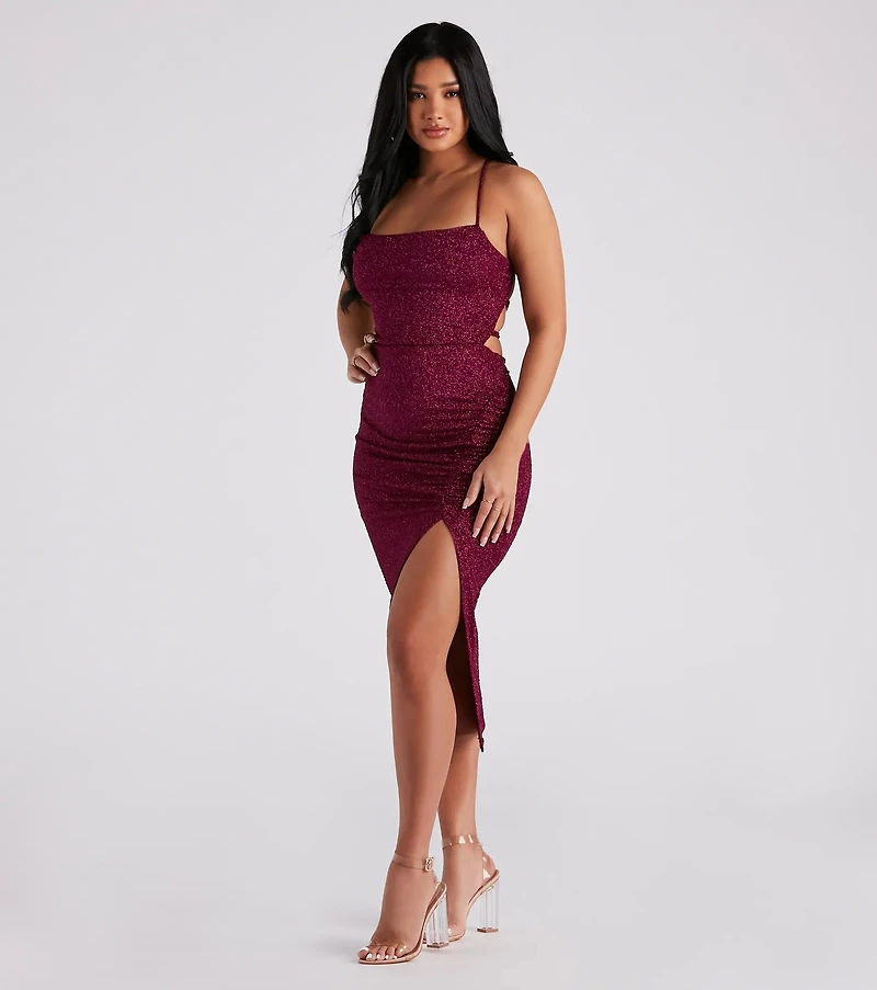 Gigi Formal Glitter Slit Midi Dress