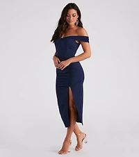 Madi Formal Crepe Slit Midi Dress