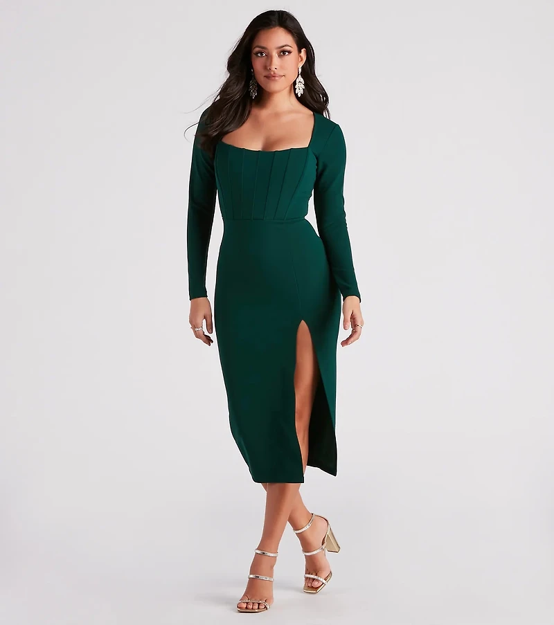 Murphy Long Sleeve Corset Midi Dress