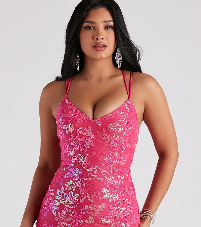 Emely Sequin Mesh Double X-Back Midi Formal Dress