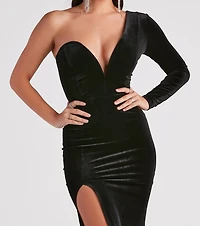 Claire Formal One-Shoulder Velvet Midi Dress