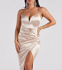 Gretta Formal Satin Wrap Midi Dress