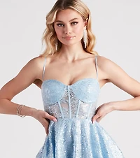 Grace Formal Sequin Lace Skater Dress