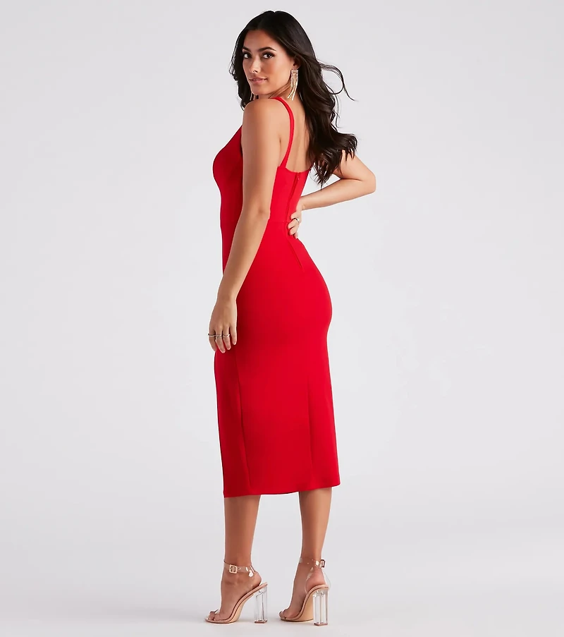 Matilda Crepe Slit Midi Dress